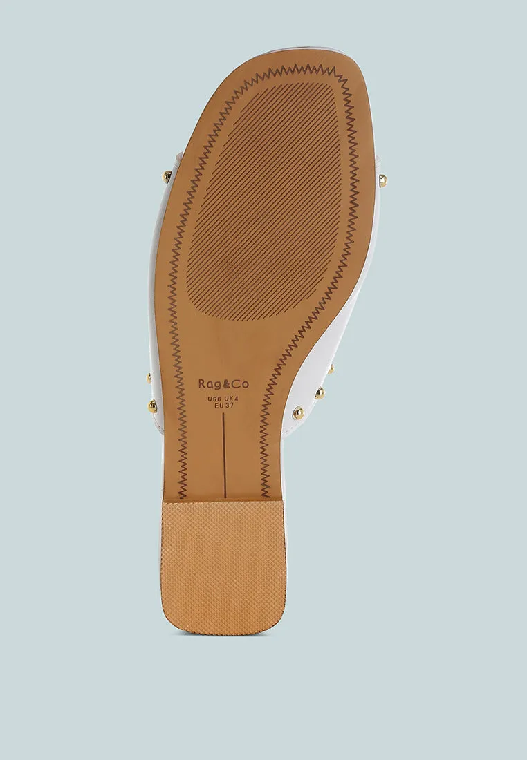 Renaldi Genuine Leather Studded Slip-On Flats