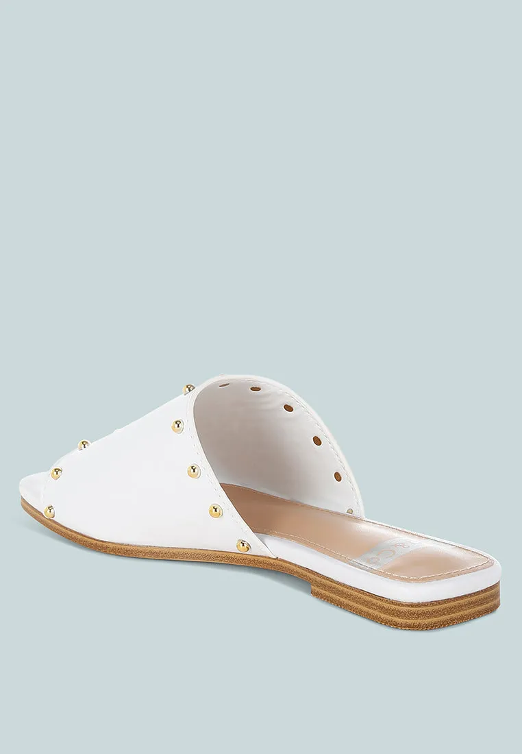 Renaldi Genuine Leather Studded Slip-On Flats