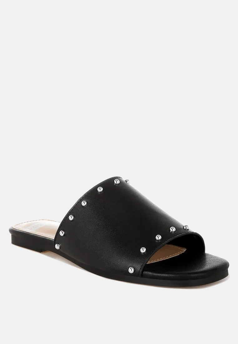 Renaldi Genuine Leather Studded Slip-On Flats