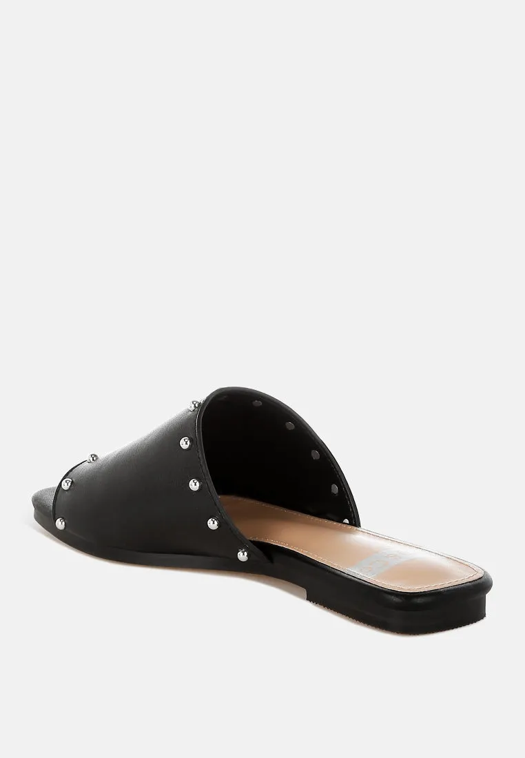 Renaldi Genuine Leather Studded Slip-On Flats
