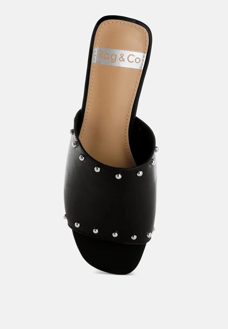 Renaldi Genuine Leather Studded Slip-On Flats