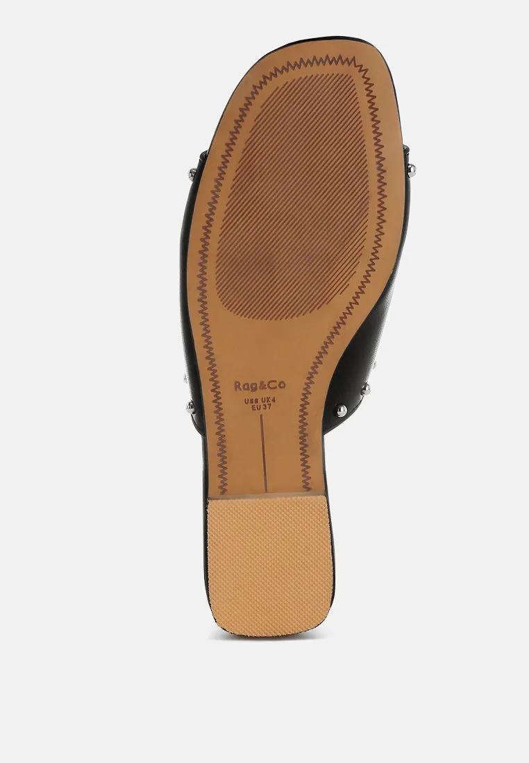 Renaldi Genuine Leather Studded Slip-On Flats