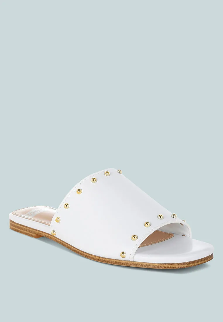 Renaldi Genuine Leather Studded Slip-On Flats
