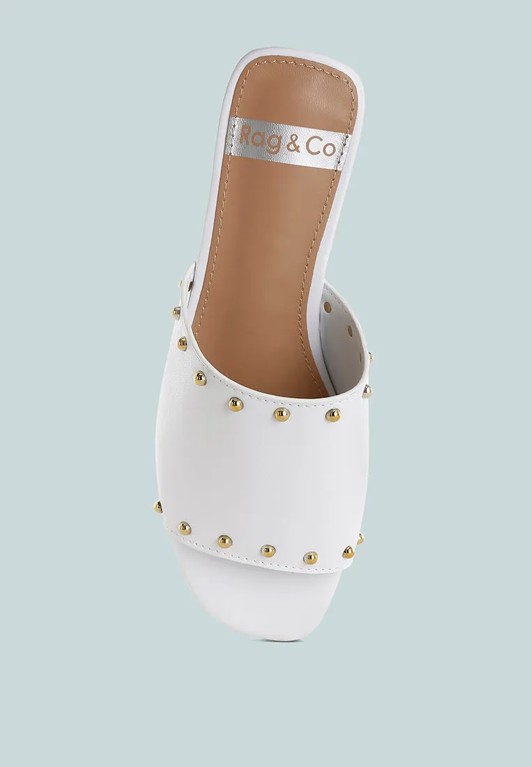 Renaldi Genuine Leather Studded Slip-On Flats