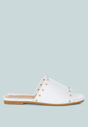 Renaldi Genuine Leather Studded Slip-On Flats