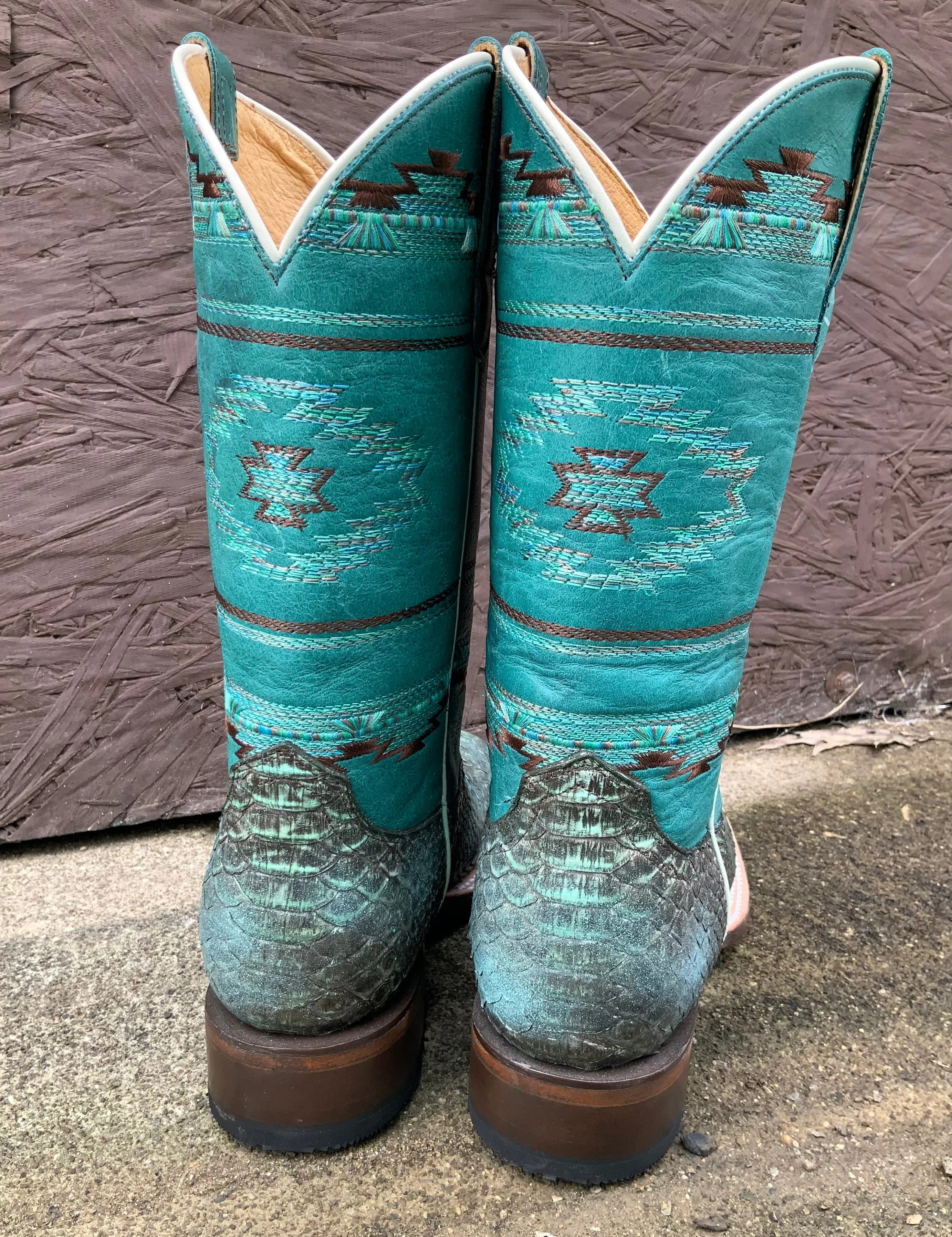 Roper Women's Turquoise/Brown Backcut Python Square Toe Cowgirl Boots 6510-8488