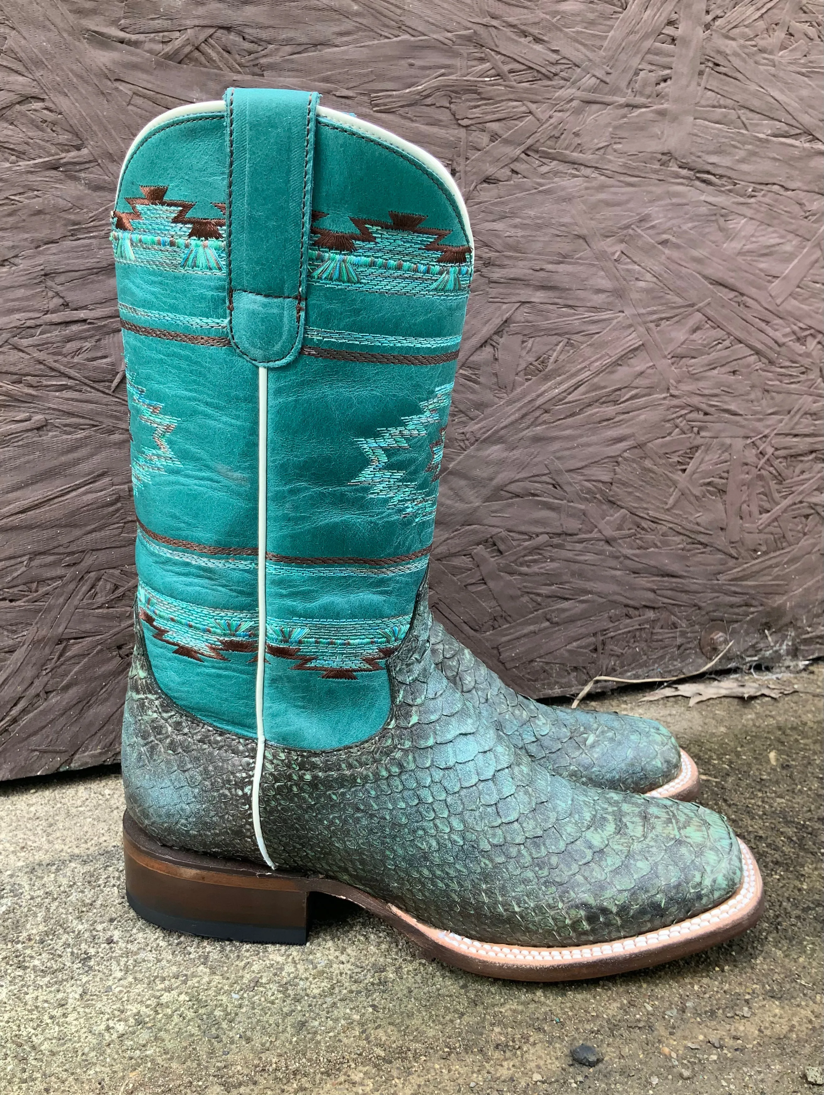 Roper Women's Turquoise/Brown Backcut Python Square Toe Cowgirl Boots 6510-8488