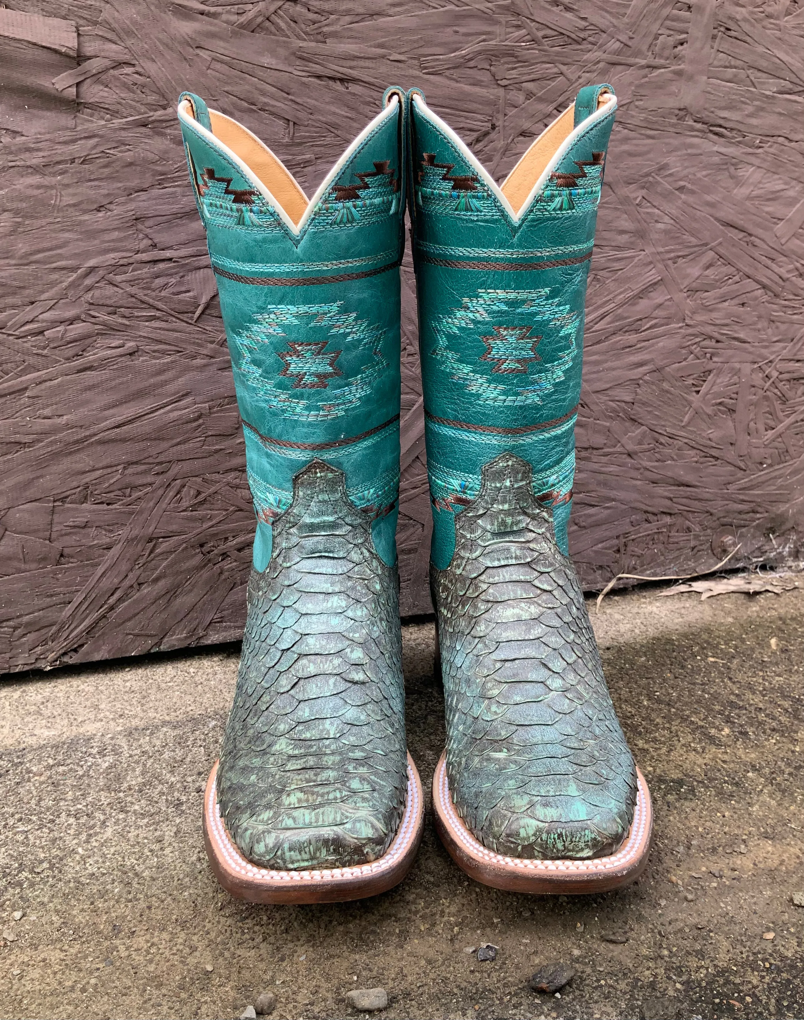 Roper Women's Turquoise/Brown Backcut Python Square Toe Cowgirl Boots 6510-8488