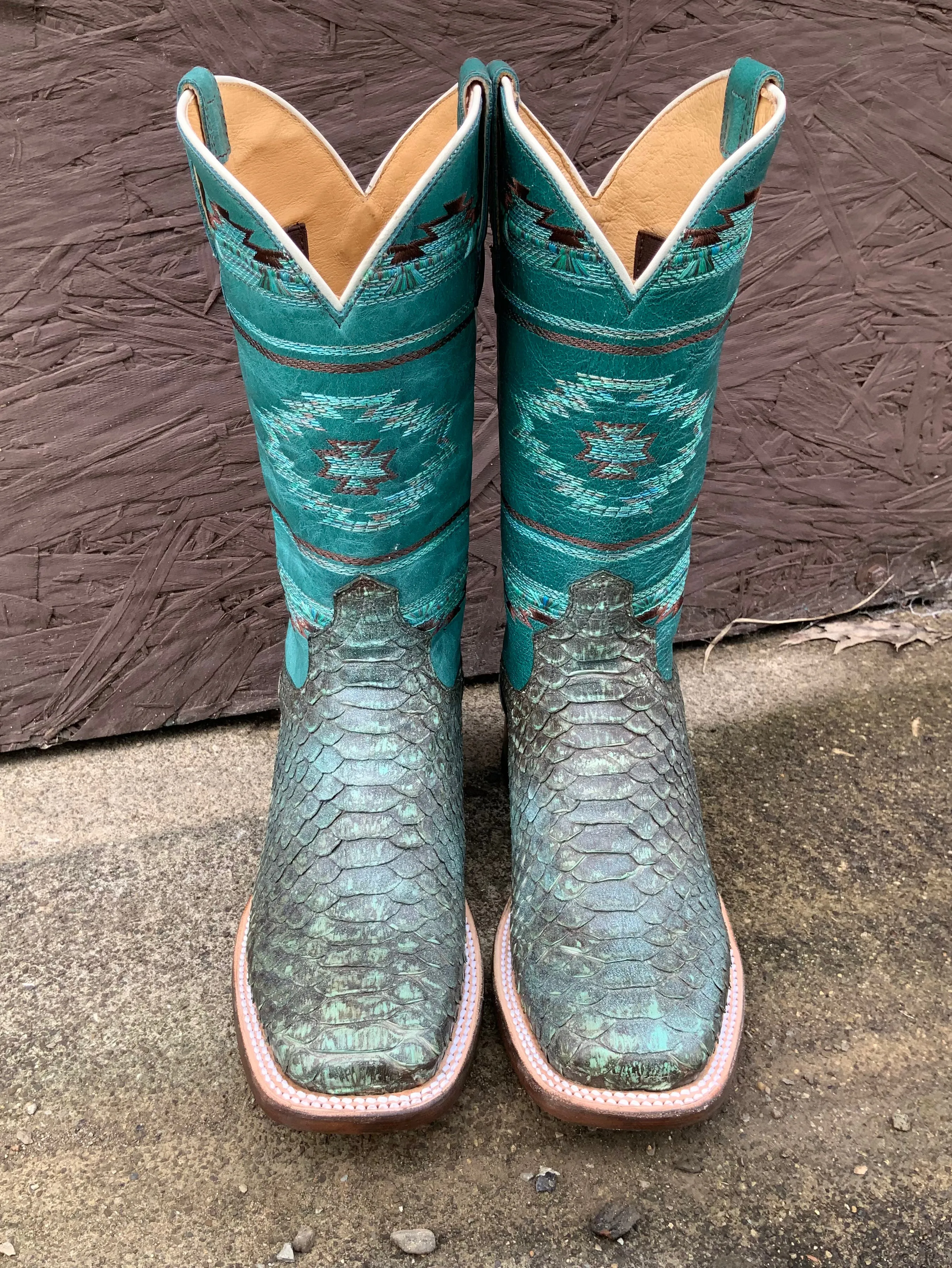 Roper Women's Turquoise/Brown Backcut Python Square Toe Cowgirl Boots 6510-8488
