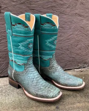 Roper Women's Turquoise/Brown Backcut Python Square Toe Cowgirl Boots 6510-8488