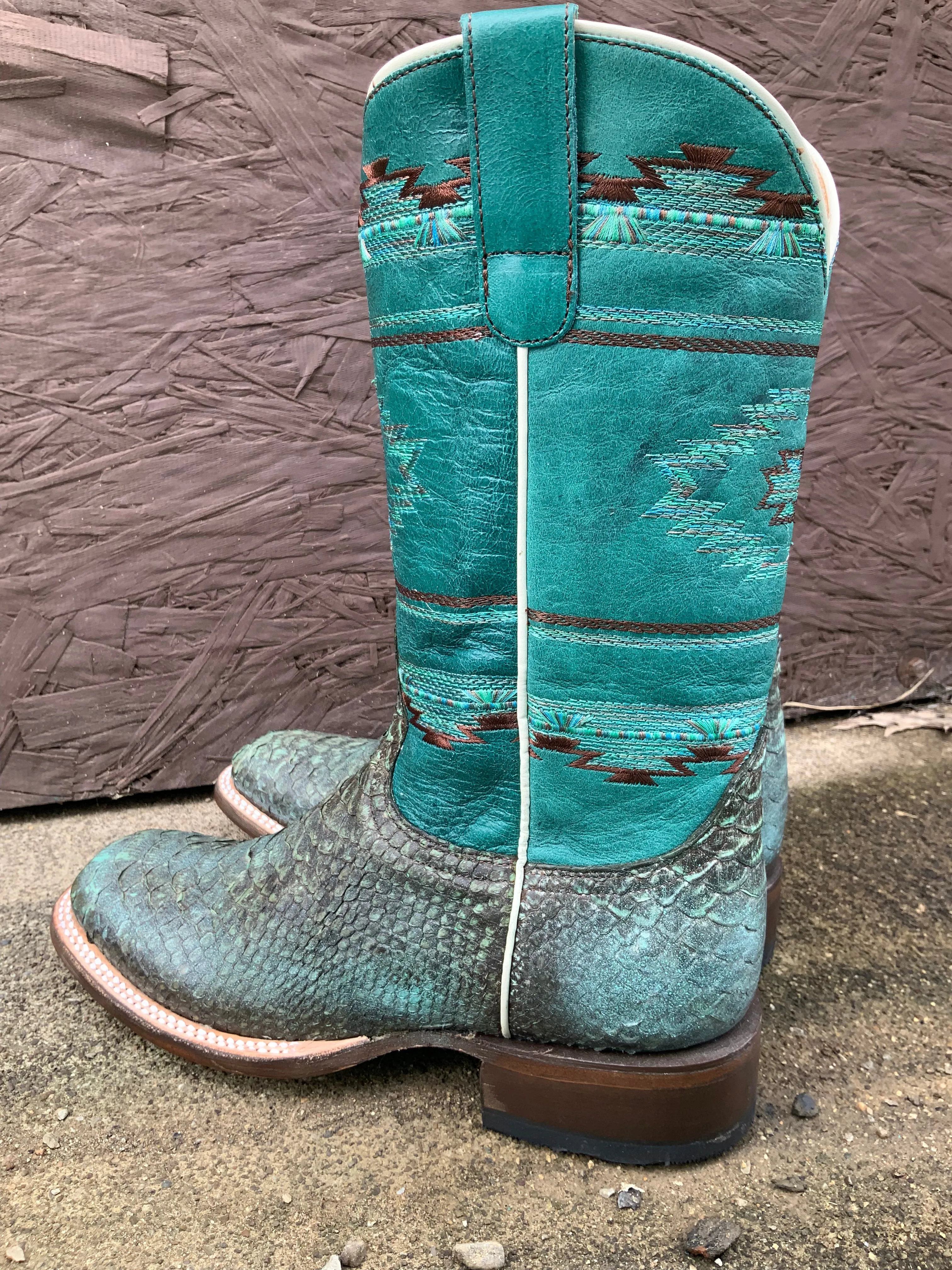 Roper Women's Turquoise/Brown Backcut Python Square Toe Cowgirl Boots 6510-8488