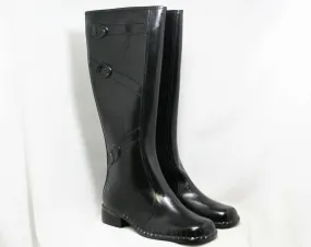 Size 6 Trompe L'Oeil 60s Black Boots - 1960s Waterproof Rubber - Sophisticated 1960s - Faux Buckles - Fleece Lined - Unworn NOS Deadstock
