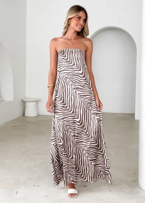 Tallulah Strapless Maxi Dress - Brown Zebra