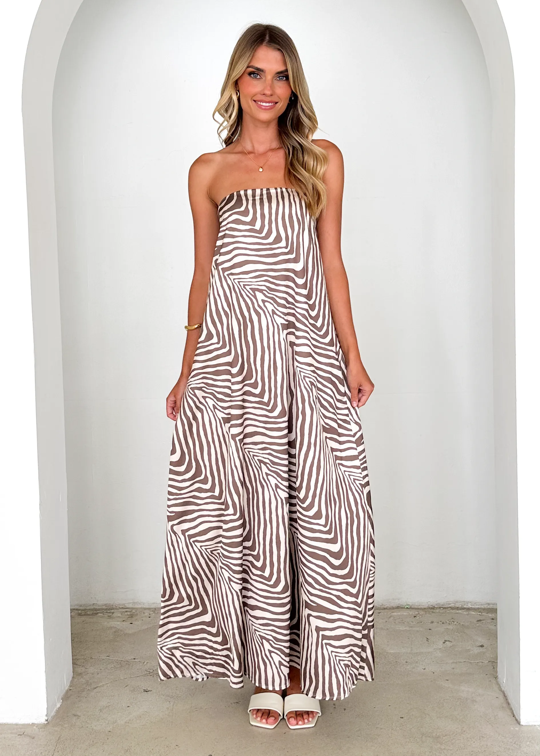 Tallulah Strapless Maxi Dress - Brown Zebra