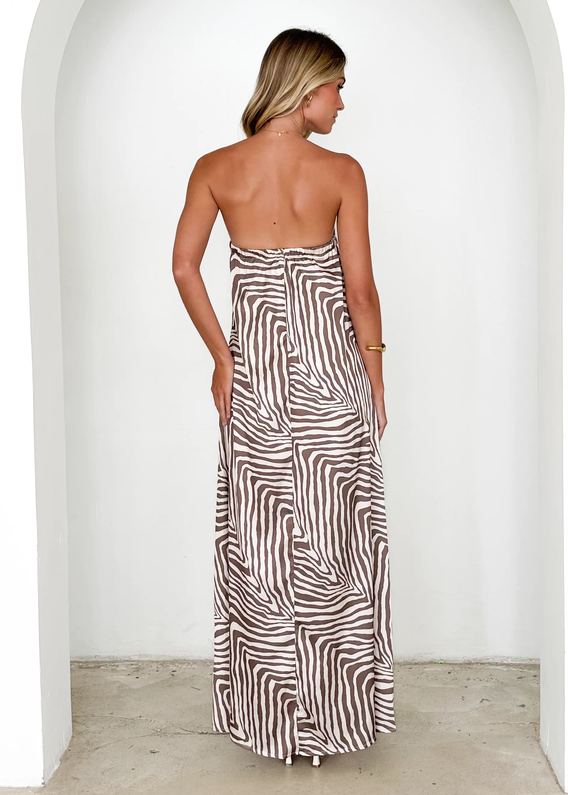 Tallulah Strapless Maxi Dress - Brown Zebra