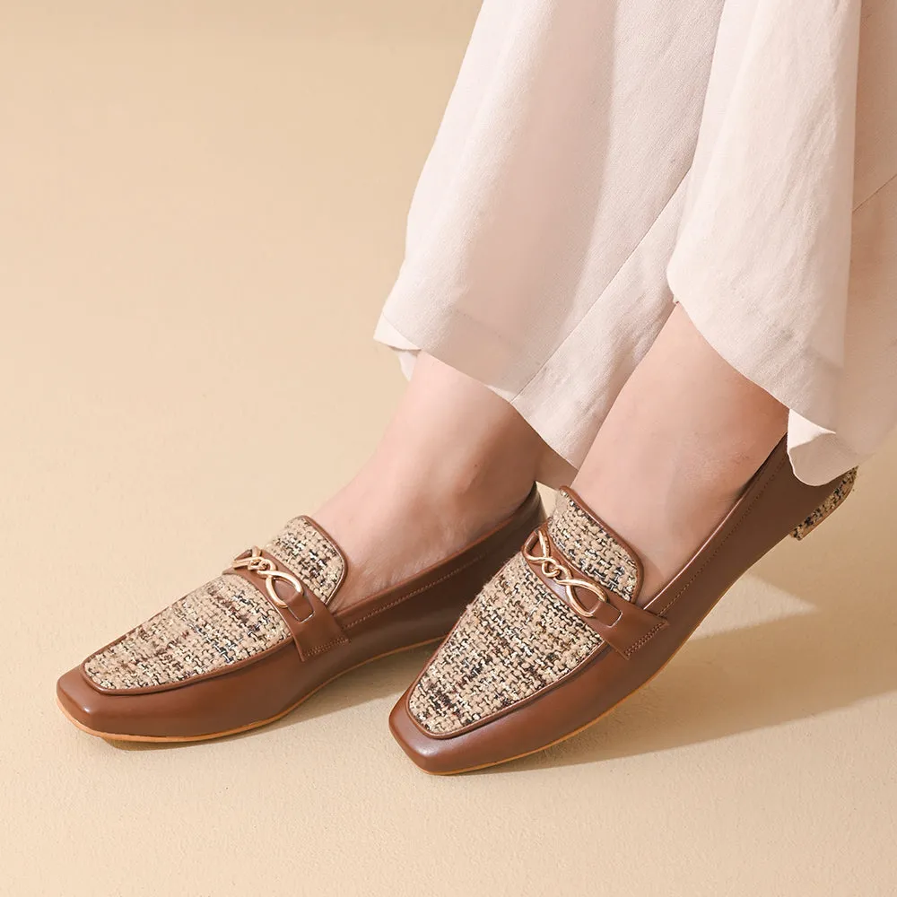 Walnut Square Toe Loafers Shoes