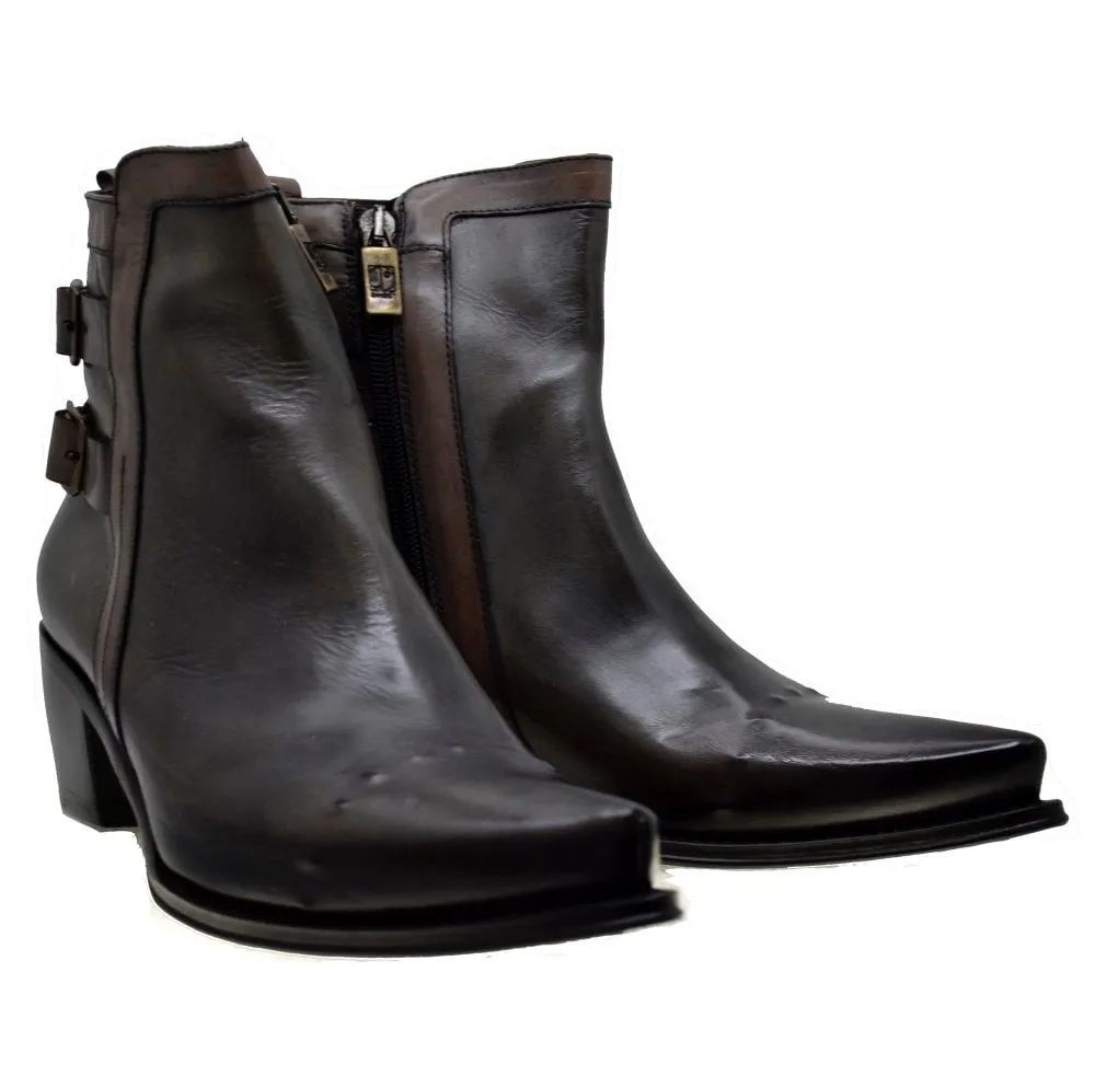 Women's Italian Shoes Jo Ghost 3842 Moscato Leather Pointed Buckle Boots size 36