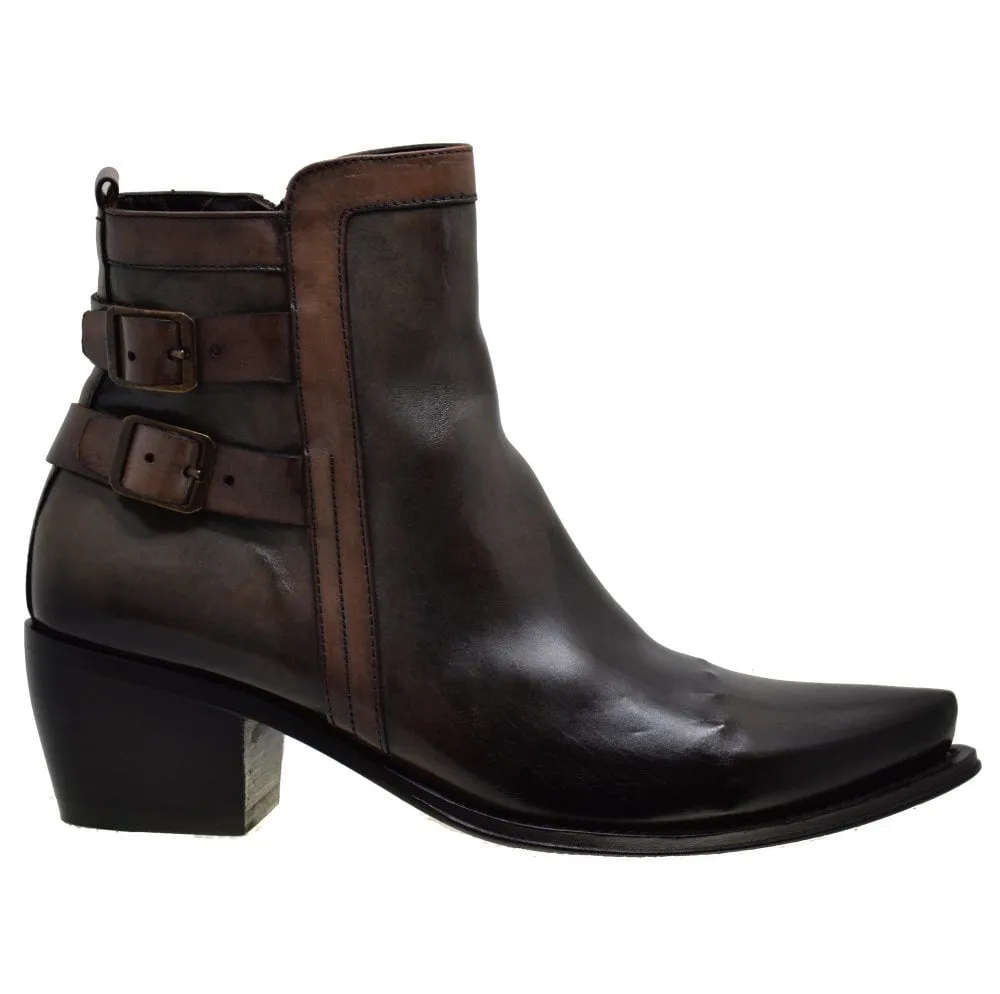 Women's Italian Shoes Jo Ghost 3842 Moscato Leather Pointed Buckle Boots size 36