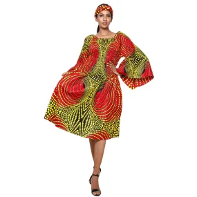Women's Long Sleeve Smocking Short Dress with Bell Sleeves -- FI-50073
